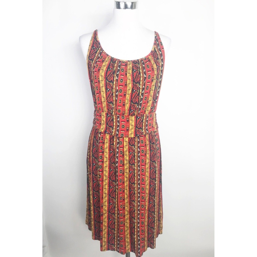 Lucky Brand Dress Womens Extra Large Red Blue Yellow Geometric Aztec Boho Indie